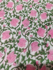 Flower Fabric Block Print – Indian Voile Cotton Floral Lightweight Soft Jaipuri Fabric By The Yard