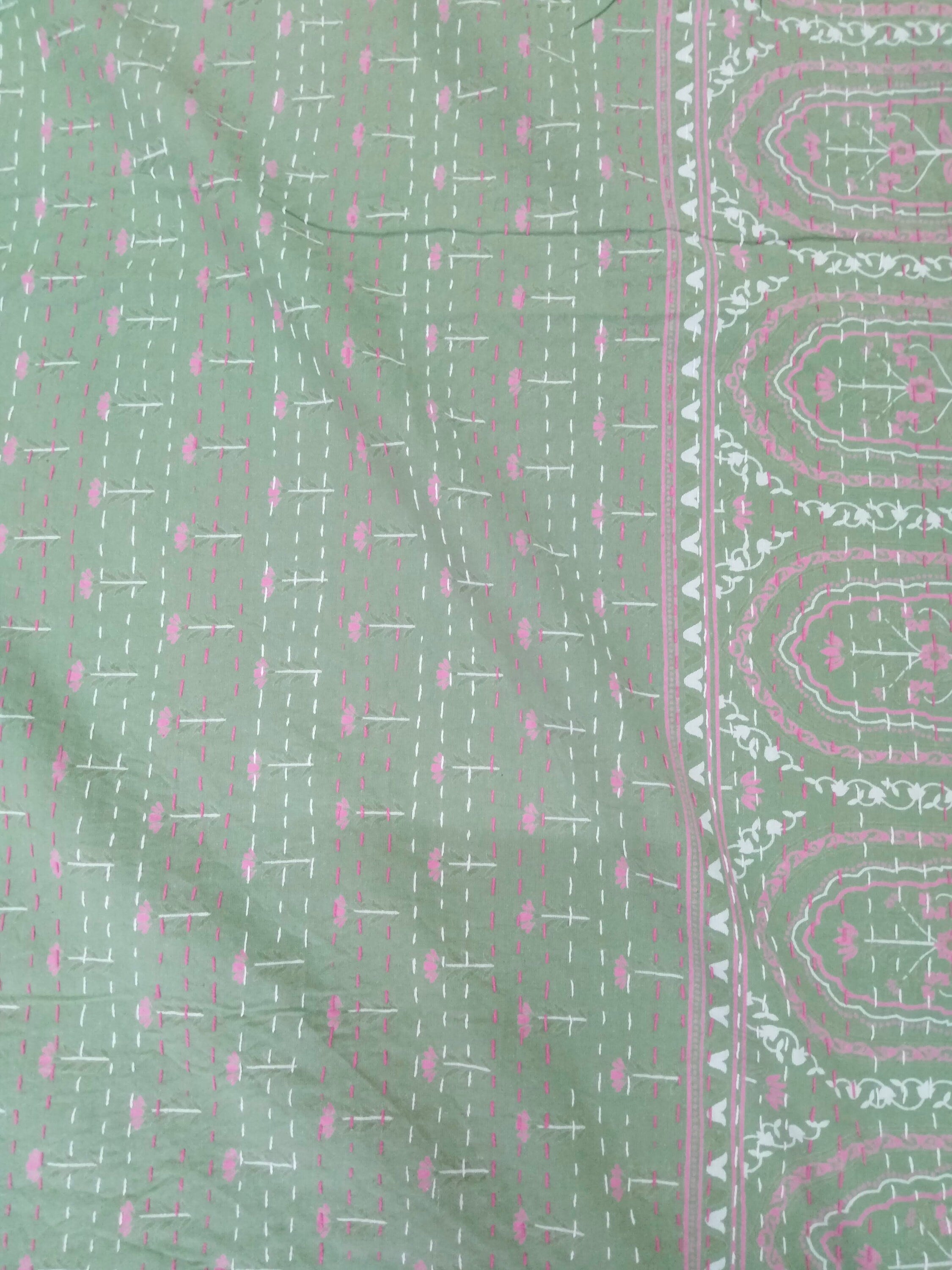 Kantha Bettüberwurf Indische Baumwolle Blumendruck Bettüberwurf Boho Dekor Bettwäsche Handgemachte Baumwolldecke Große Dekor Bettwäsche King Size Gudri