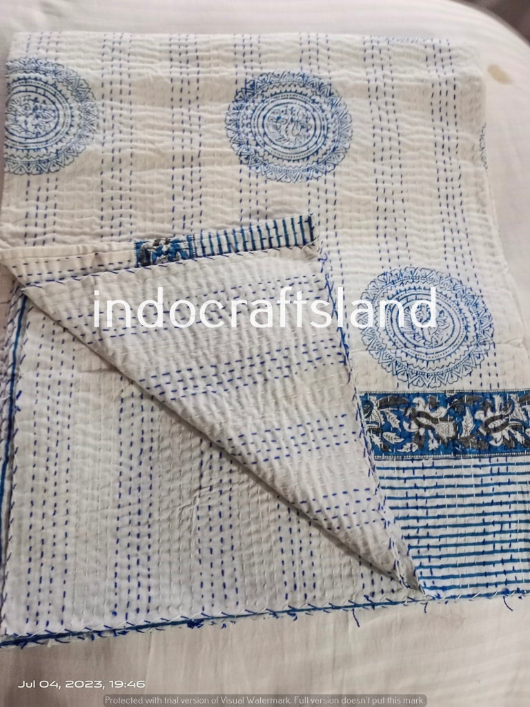 Handblock Printed Quilt Handmade kantha Quilt Indian Kantha Quilt Indian Print Summer Winter Cotton Bedspread Indian Light Weight Bedding