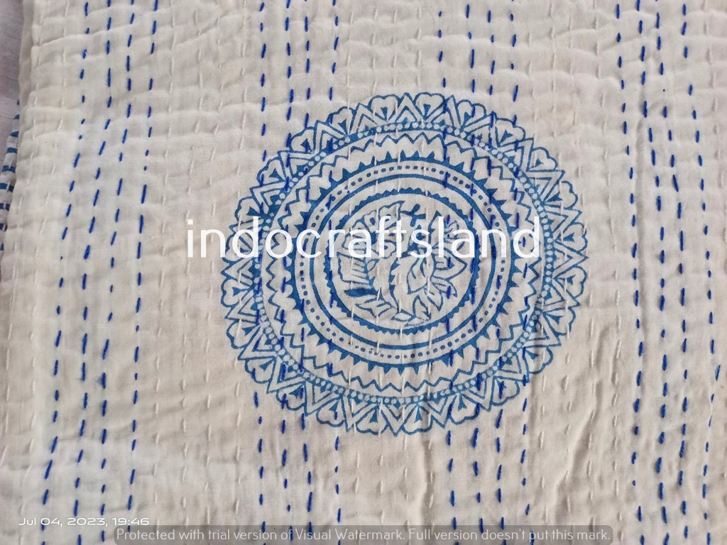 Handblock Printed Quilt Handmade kantha Quilt Indian Kantha Quilt Indian Print Summer Winter Cotton Bedspread Indian Light Weight Bedding