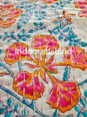 Beautiful Floral Print kantha quilt Indian hand block print kantha quilt Reversible cotton Bedding Bedspread Queen Size Kantha Gudari