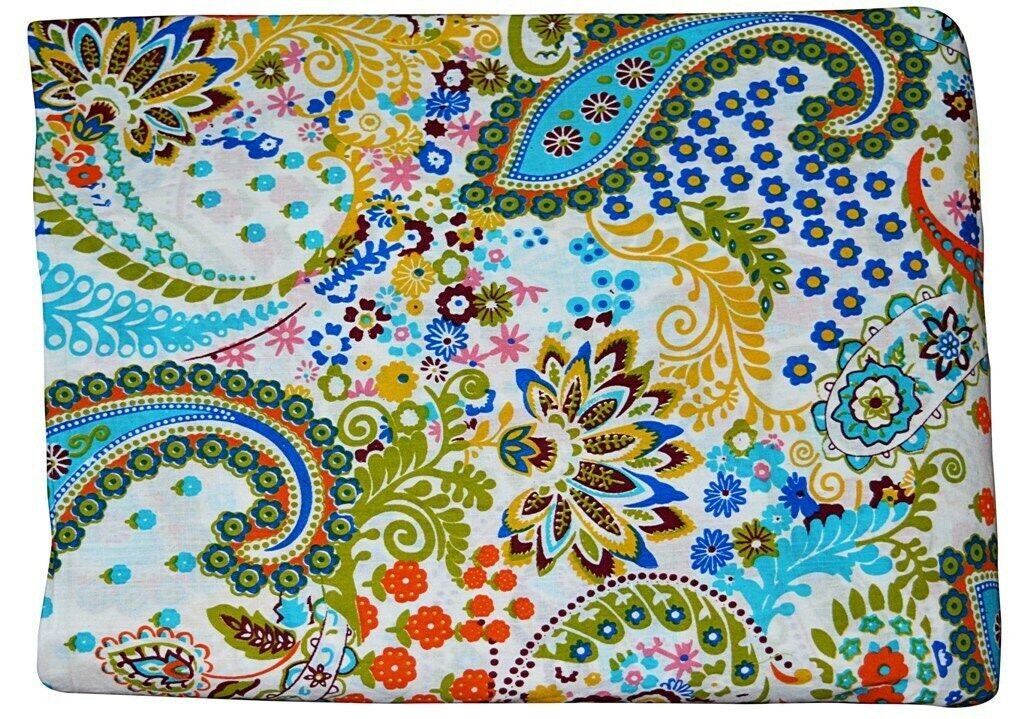 weißer Paisley-Druck, indischer Blumen-Handblockdruck, 100 % Baumwollstoff, Stoff von 5 Yard, Stoff für Vorhänge, Kissen, Kleiderherstellung