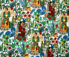 Frida Kahlo Print Boho Stoff Bedruckt 100% Baumwolltuch, Stoff um 5 Meter, Stoff für Vorhänge Kissen Kleiderherstellung Stoff