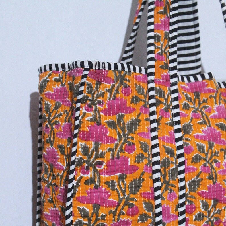 Block Print Quilted Cotton Tote