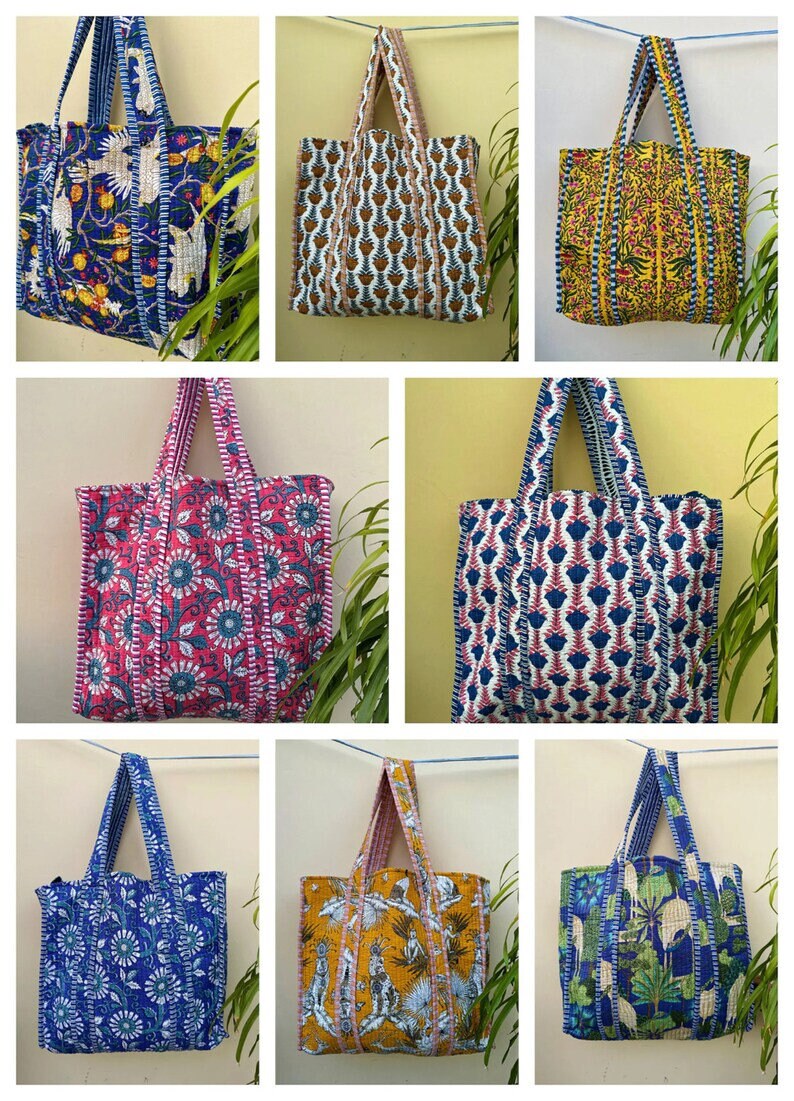 Block Print Quilted Cotton Tote