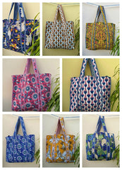 Block Print Quilted Cotton Tote