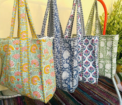 Block Print Quilted Cotton Tote