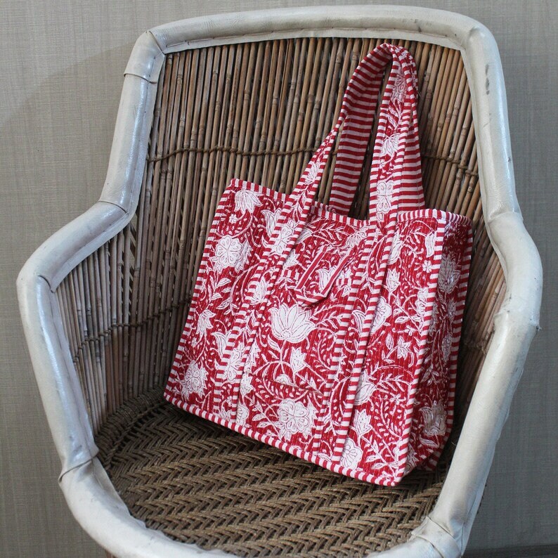 Block Print Quilted Cotton Tote