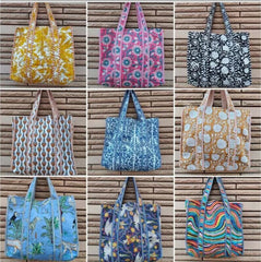 Block Print Quilted Cotton Tote