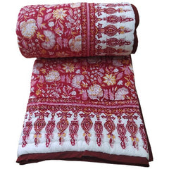 Indischer Jaipuri Red Print Quilt, Floral Razai Baumwolle Handgemachter Quilt, Tagesdecke Tröster Anokhi Boho Boho, Baumwollfüllung