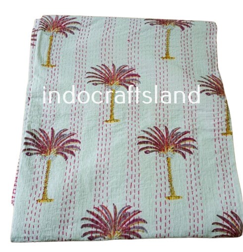 Indischer Kantha Quilt Handblockdruck Kantha Überwurf Decke Tagesdecke Kantha Bettbezug Boho Quilt Queen Size Quilt Boho Gudari