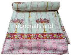 Indischer Kantha Quilt Handblockdruck Kantha Überwurf Decke Tagesdecke Kantha Bettbezug Boho Quilt Queen Size Quilt Boho Gudari