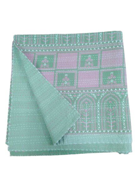 Kantha Bettüberwurf Indische Baumwolle Blumendruck Bettüberwurf Boho Dekor Bettwäsche Handgemachte Baumwolldecke Große Dekor Bettwäsche King Size Gudri