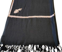 Large Hand Embroidery Kashmiri Pashmina wool Shawl, Hand woven shawl Cashmiri wolle Shawl Black stole shawls gifts her