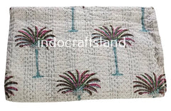 Vintage Hand Block Printed Double size Bohemian Kantha Quilt, Indian kantha Bedspread Hand Stitched Cotton kantha Throw Blanket