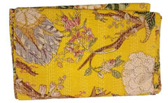 Jaipuri Reversible Kantha Quilt Soft Cotton Bedspread Jaipuri Quilt / Razai Yellow Color Big floral print