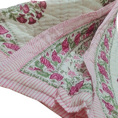 Kantha Quilt Razai Throw – Reversible Cotton Blanket & Bedspread, Queen Size, Vintage Bohemian