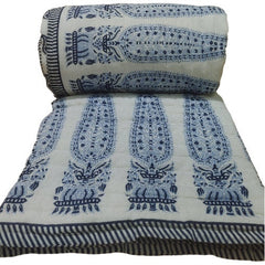 Indische Kantha-Steppdecke, Razai-Überwurf, Wendedecke, Sofabezug, Bettüberwurf, Bettwäsche, Boho, Boho, Baumwollfüllung, Queen, handbedruckt