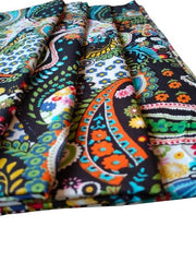 Black Paisley Print Indian Floral Hand Block Printed 100% Cotton Fabric – 5 Yards for Curtains & Dressmaking