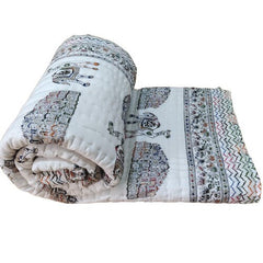 Kantha-Steppdecke mit Tiermuster, Jaipuri Razai-Überwurfdecke für Wohn- und Schlafzimmer, mehrfarbige Boho- und Boho-Baumwollfüllung, Queen-Size-Größe