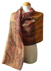 Indian Kantha Silk Scarf – Handmade Bohemian Hippie Patchwork Reversible Neck Wrap
