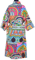 Indian Large Floral Print Cotton Bathrobe – Women’s Kimono Dressing Gown, Multi-Color