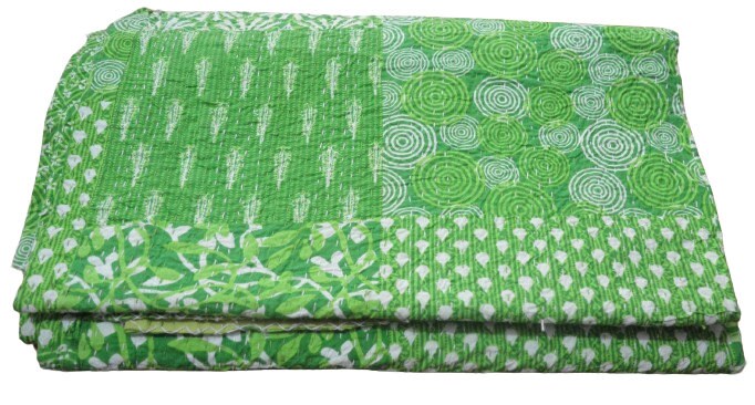 Indischer Ethno-Ajrakh-Patchworkdruck, Kantha-Steppdecke, Handblockdruck, Queen-Size-Größe, 100 % Baumwolle, Tagesdecke, Bettüberwurf
