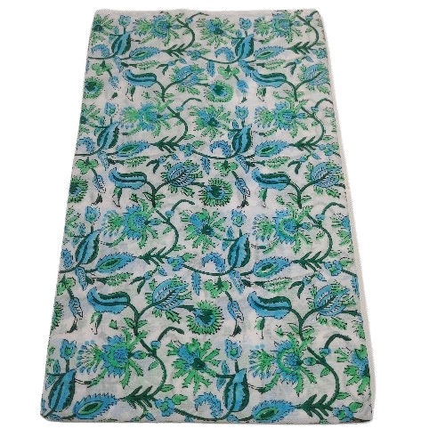 Blumenstoff Blockprint Stoff, Indischer Voile Baumwollstoff, floraler leichter weicher Jaipuri Stoff Bulk Stock