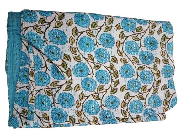 Hand Sewn Flower Kantha Quilt