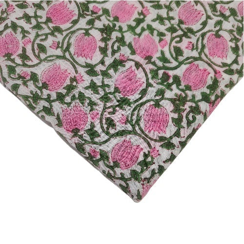 Flower Fabric Block Print – Indian Voile Cotton Floral Lightweight Soft Jaipuri Fabric By The Yard