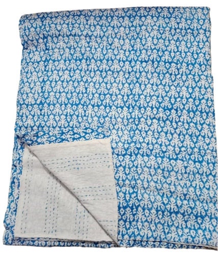 Indischer Handblockdruck Kantha Quilt Überwurf Wendedecke Tagesdecke Baumwollstoff BOHEMIAN Boho Quilt Chic Bettwäsche Überwürfe Doppelgröße