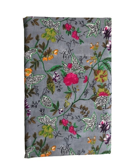 Indischer Baumwollstoff, Sommerkleider, Handblockdruck, Boho-Stoff, Gypsy-Stoff, Quilting-Baumwolle, Blumendruckstoff Paradise Print Grau