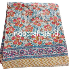 Beautiful Floral Print kantha quilt Indian hand block print kantha quilt Reversible cotton Bedding Bedspread Queen Size Kantha Gudari