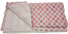 Vintage Kantha Quilt Hand Block Printed Kantha Blanket Kantha Bedspread Kantha Coverlet Throw Twin And Queen And King Size Cotton