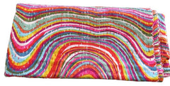 Handmade Indian Kantha Quilt, Kantha Blanket, Throw, Kantha, Hand Sewn Bedspread Bedding, Throw Lahariya Print Single/Double Size