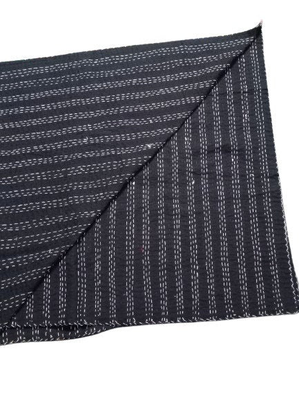 Handmade Indian black paisley print Kantha Quilt, Kantha Blanket, Throw, Kantha, Bedspread Bedding, Throw Single Size