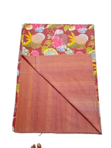 Handmade Indian fruit print Kantha Quilt, Kantha Blanket, Throw, Kantha, Bedspread Bedding, Throw Single Size