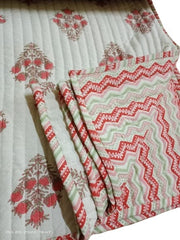 Reversible Floral Print Kantha Quilt Razai Throw Blanket Sofa Cover Bed Spread Bedding Bohemian Cotton Filling Queen Hand Block Print