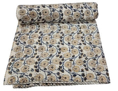 Indian Cotton Kantha Quilt Bedding Bed Cover Throw Sofa Coverlet Bedspread Queen Size Hand Block Printed Blanket Vintage Gudri
