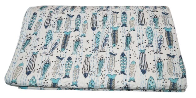Kantha Quilt Handblock Fisch Bedruckte Kantha Decke Baumwolle Kantha Tagesdecke Handgemacht Kantha Überwurf Twin und Queen und King Size