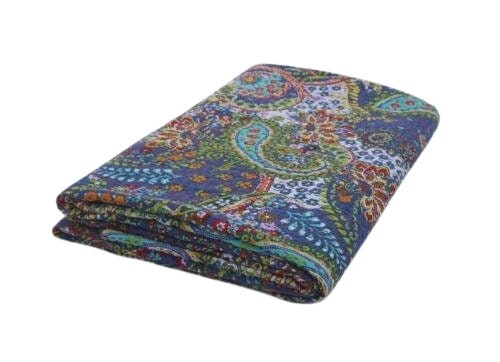 Indian Handmade Kantha Quilt Throw – Reversible Cotton Bedspread, Single & Double Size