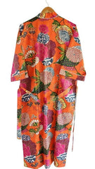 Indian Large Orange Floral Print Cotton Bathrobe – Women’s Kimono Dressing Gown & Nightwear