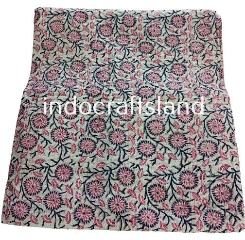 Handbedruckte Doppel-Boho-Kantha-Steppdecke im Vintage-Stil, indische Kantha-Tagesdecke, handgenähte Kantha-Überwurfdecke aus Baumwolle im Vintage-Stil