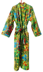 Indian Large Yellow Frida Kahlo Printed Cotton Bathrobe – Women’s Kimono Dressing Gown