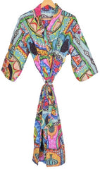 Indian Large Floral Print Cotton Bathrobe – Women’s Kimono Dressing Gown, Multi-Color