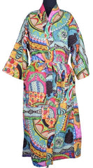 Indian Large Floral Print Cotton Bathrobe – Women’s Kimono Dressing Gown, Multi-Color