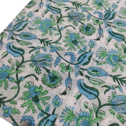 Blumenstoff Blockprint Stoff, Indischer Voile Baumwollstoff, floraler leichter weicher Jaipuri Stoff Bulk Stock