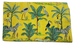 Yellow Animal Print Kantha Quilt