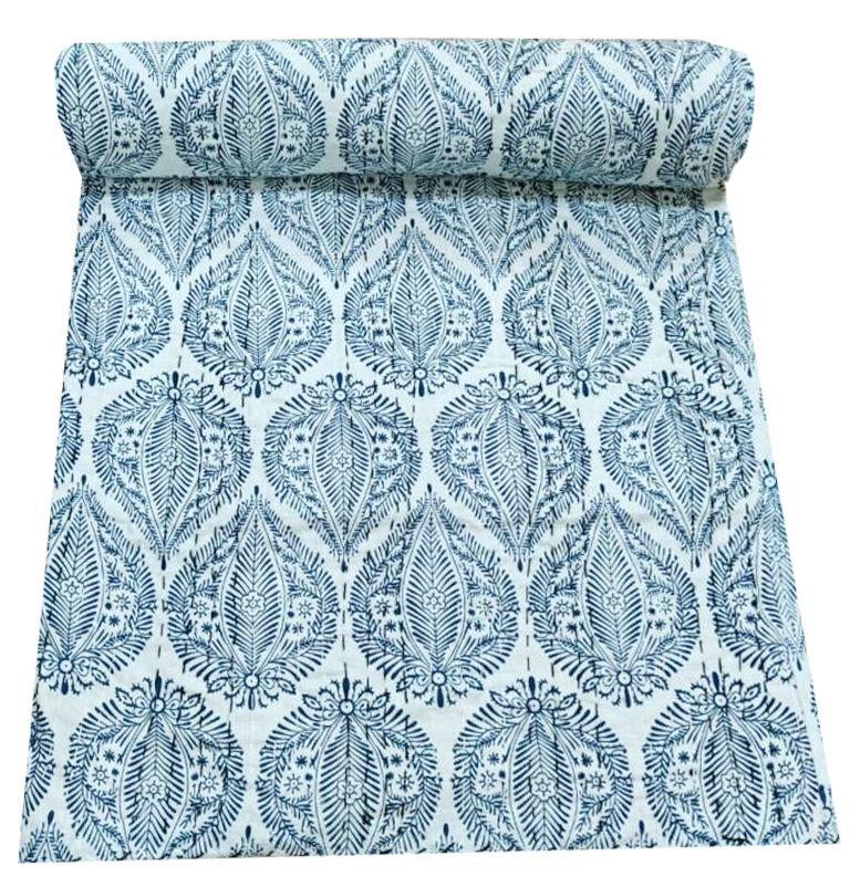 Cotton Kantha Quilt – Queen Vintage Coverlet