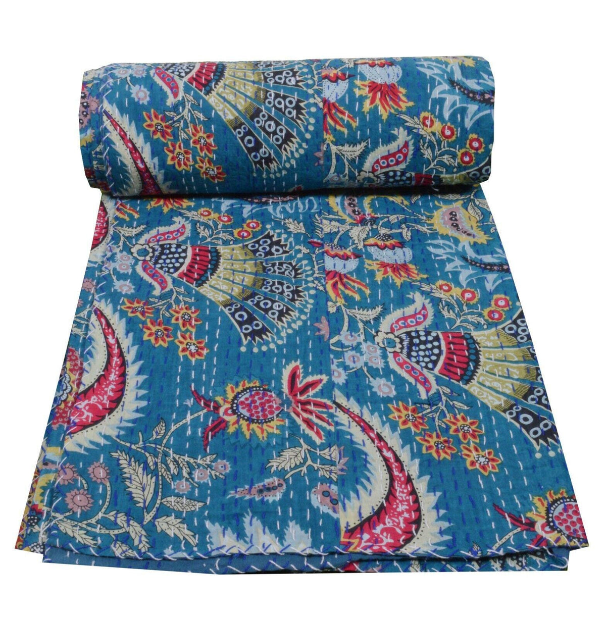 Handmade Indian patchwork print Kantha Quilt, Kantha Blanket, Throw, Kantha, Bedspread Bedding, Throw Single Size